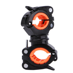 Black bike light mounting bracket with orange inner openings and mounting screw
