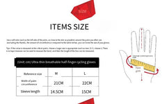 Glove size chart diagram showing palm width and sleeve length in cm