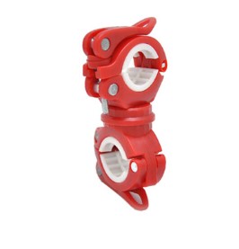 Red bicycle light mounting bracket with dual adjustable clamp rings