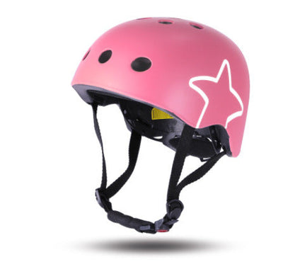 Pink kids balance scooter helmet with star glow design, protective anti-fall cap for toddlers