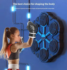 Boxing target machine wall mount with six pads; gloved person punches