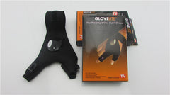 Black LED flashlight glove set in retail packaging with instruction card