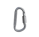 Silver aluminum D-shaped carabiner clip with 'NOT FOR CLIMBING' text on loop