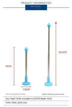 Two blue indicator rods shown with height arrows on product information page