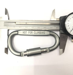 Silver aluminum D-carabiner clip with label text 'NOT FOR CLIMBING'